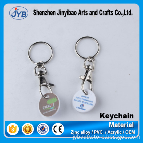 cheap price custom logo plastic coin holder keychain europe coin trolley coin keyring